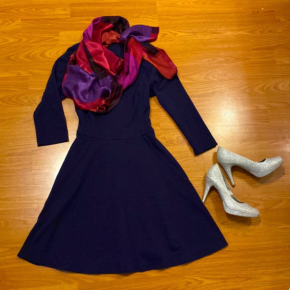Loft fit and flare A-line dress silk scarf
